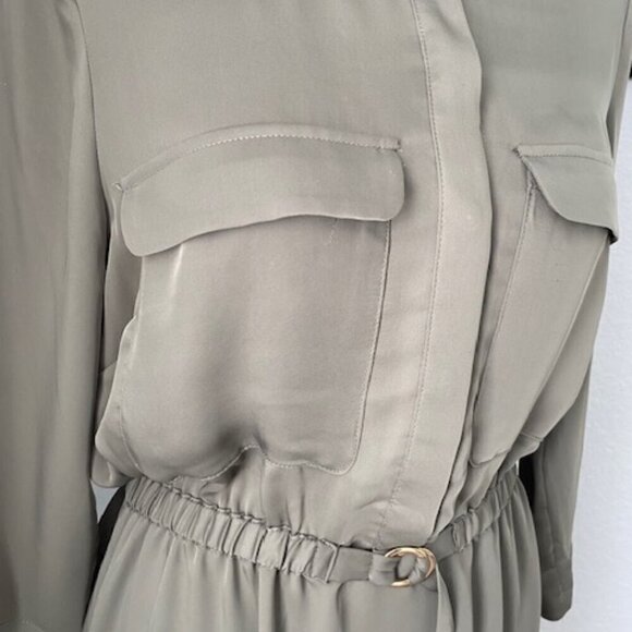 H and M Olive Green Long Sleeve Belted Shirt Dress Size 10 - Picture 8 of 11